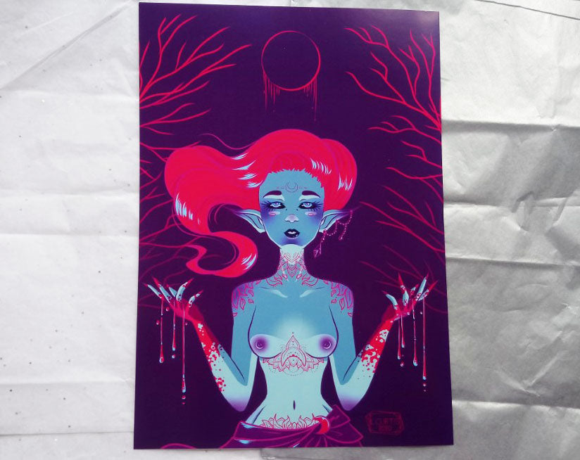 Art Prints A4 Blood Moon Witch