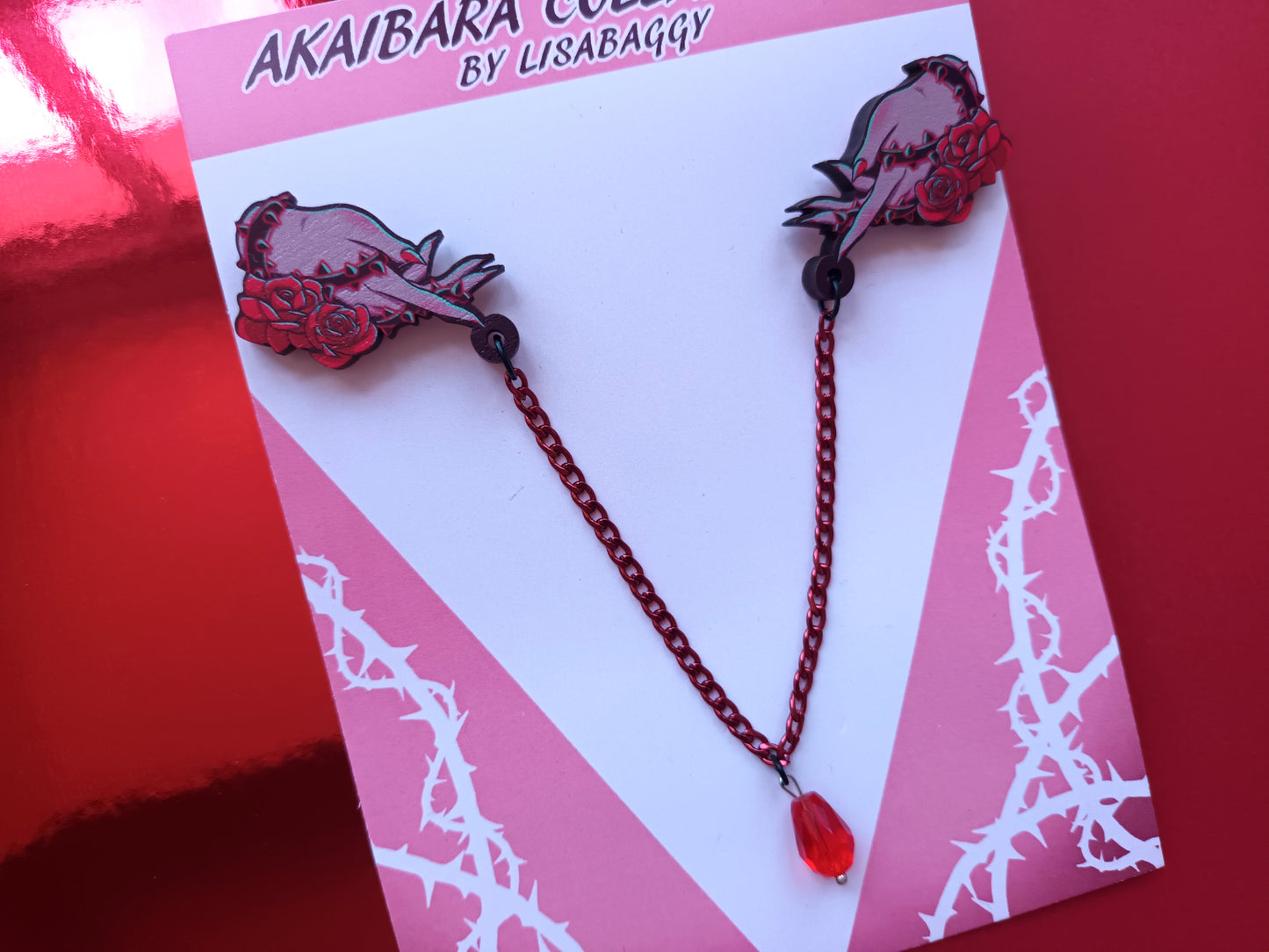 Akaibara Thorn Hand Collar Pins with drop jewel