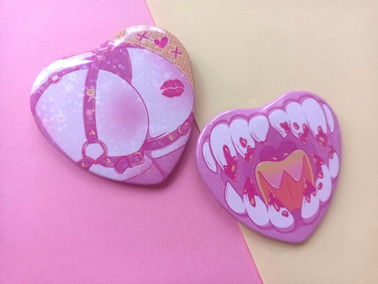 Large Heart Badges Pink and Yellow Teeth and Butt Holo Stars