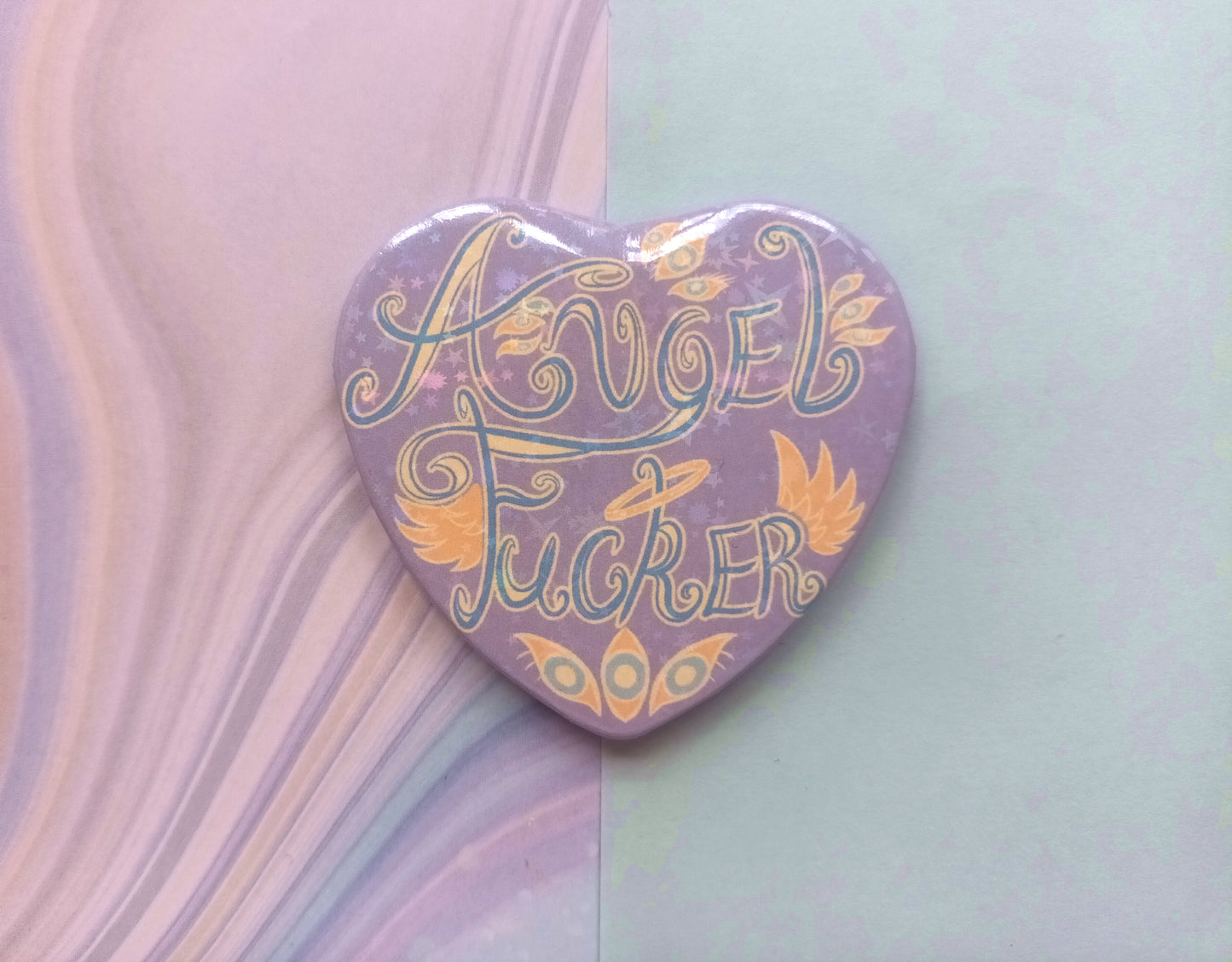 Large Heart Badges Angel F-cker Holo Stars