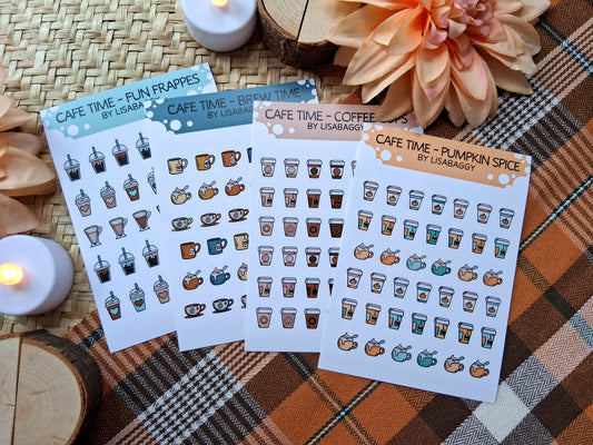 Cafe Coffee Tea Frappes Mini Matte Vinyl Journal Sticker Sheets
