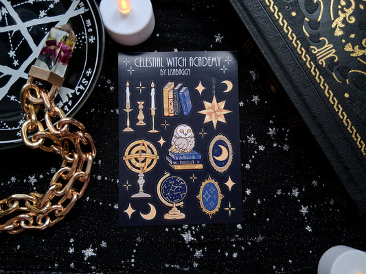 Celestial Dark Academy Witch Matte Vinyl Journal Sticker Sheet