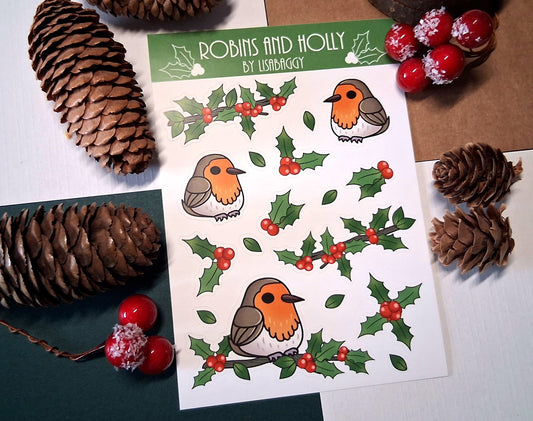 Festive Robin Bird Matte Vinyl Journal Sticker Sheets