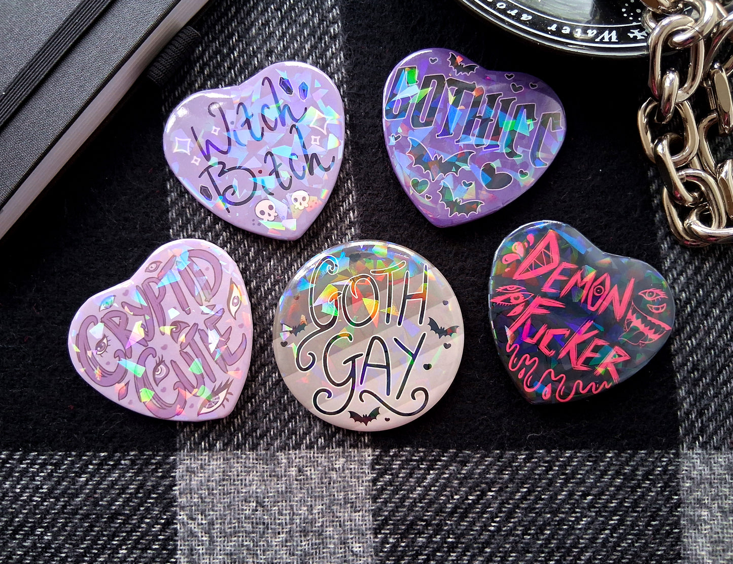 Gothicc Purple Large Heart Badge with Holo Finish