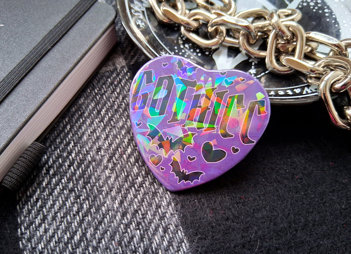 Gothicc Purple Large Heart Badge with Holo Finish