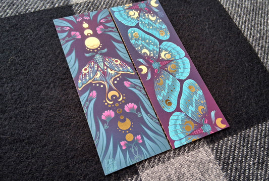 Lunar Moths Gold Foil Bookmarks with Gold edge