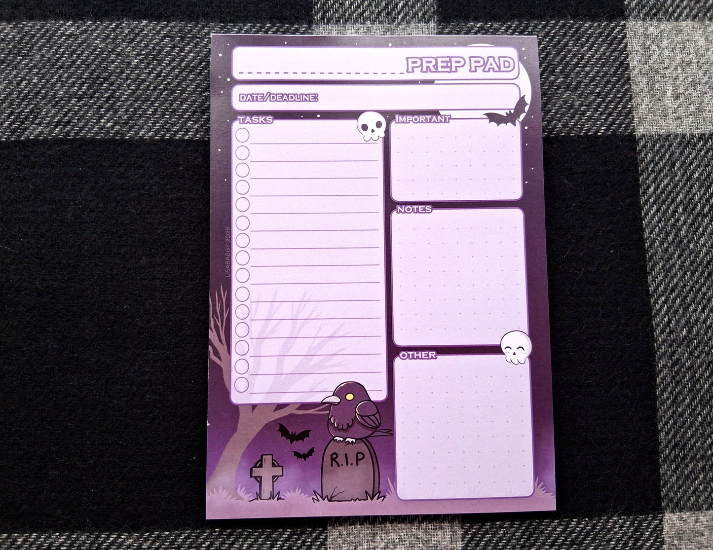 A5 Project Prep Notepad Spoopy Cutie Goth Raven