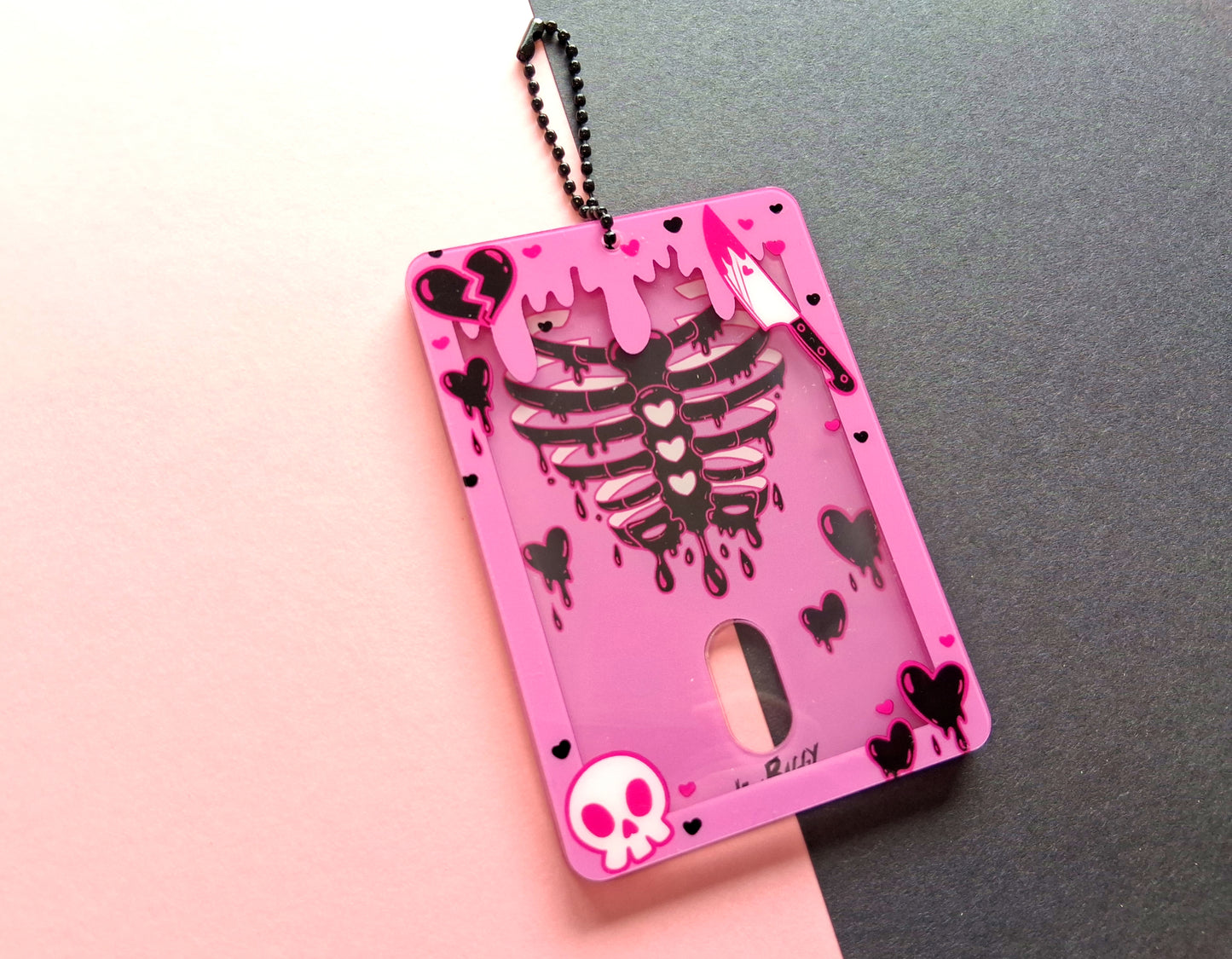 Pink and Black Toxic Love Acrylic 105mm Photocard Holder Double Sided