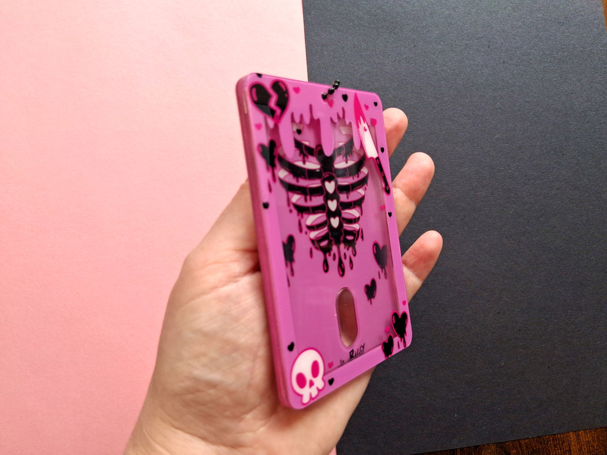 Pink and Black Toxic Love Acrylic 105mm Photocard Holder Double Sided