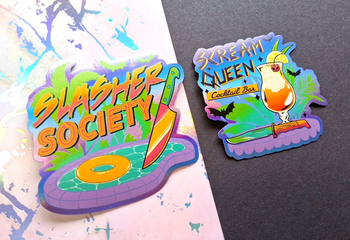 Blue Horror Themed Holographic Vinyl Decorative Stickers