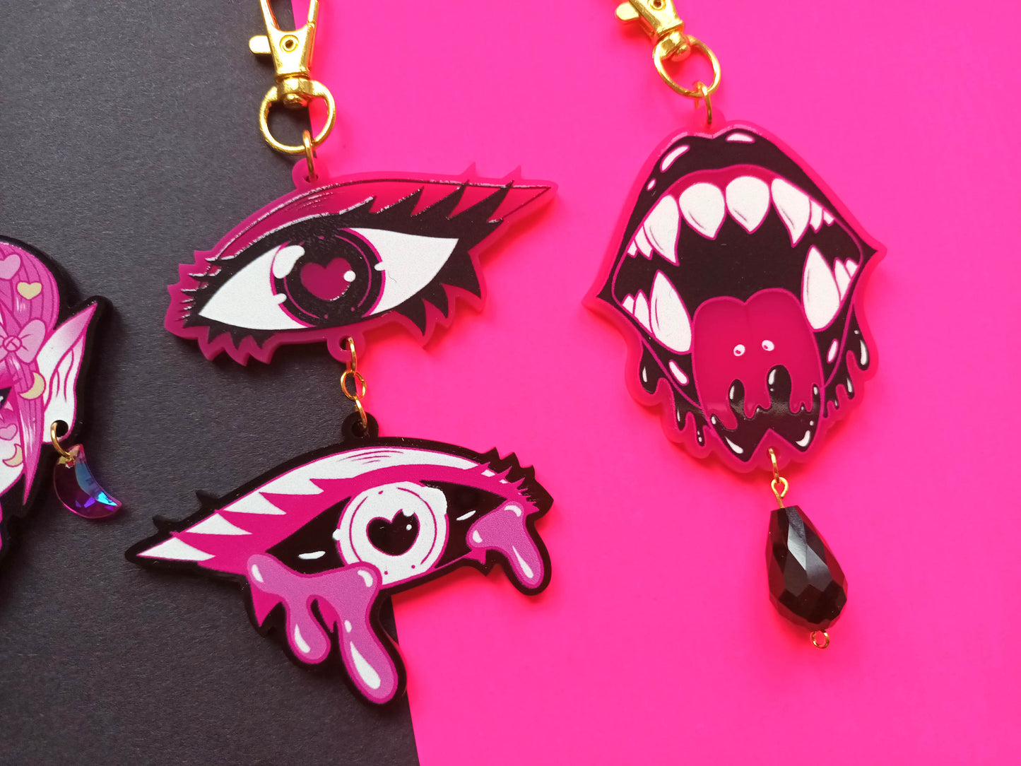 Black & Pink Demon Single Sided Acrylic Charms