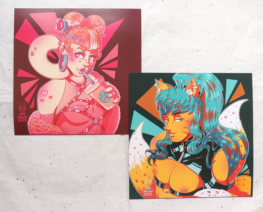 Square Art Prints Oh! Hi Yokai! Neon Momo and Kin