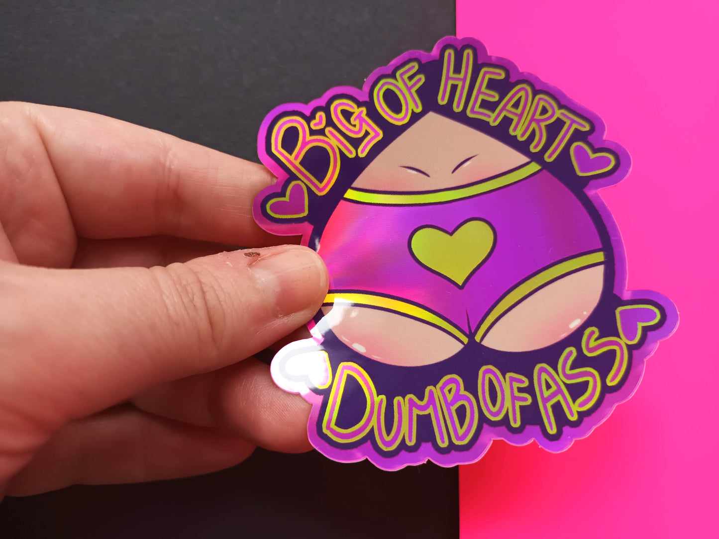 Holographic Vinyl Big of Heart Dumb of Ass Decorative Sticker