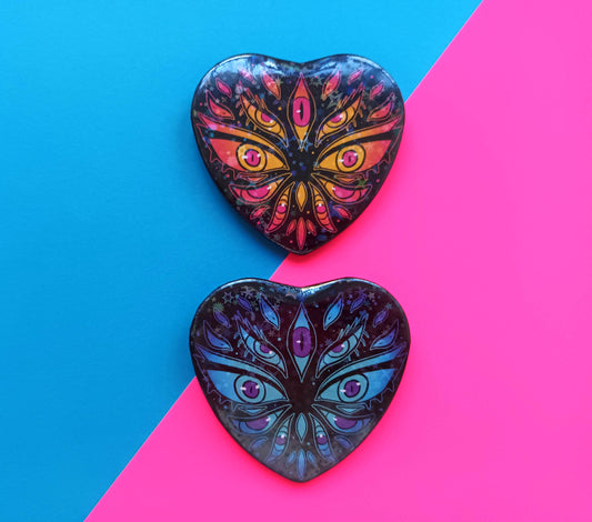 Large Heart Badges Pink and Blue Eyes Holo Stars