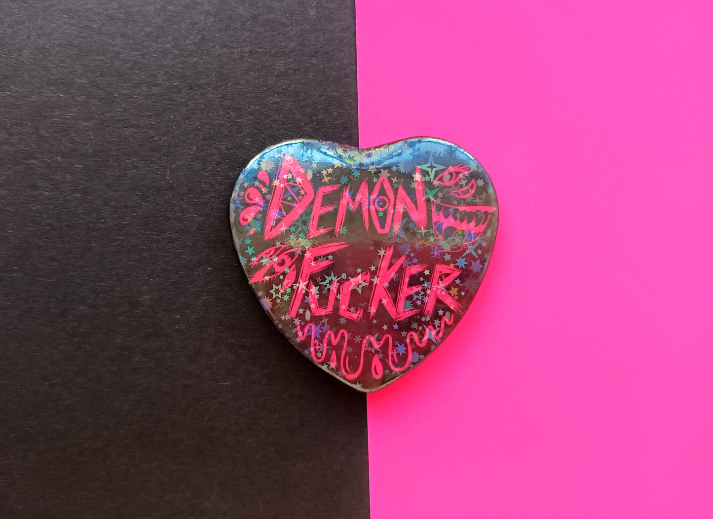 Large Heart Badges Demon F*cker Holo Stars
