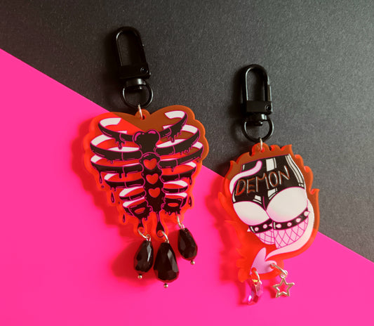 Black & UV Pink Booty and Ribs Single Sided Acrylic Charms